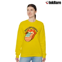 Women’s Rolling Stones American Flag Relaxed Sweatshirt in yellow | Soft, Laid-Back Vibe