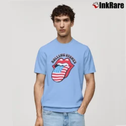 Men’s Rolling Stones American Flag Classic T-Shirt in light blue | Soft, Breathable Everyday Wear