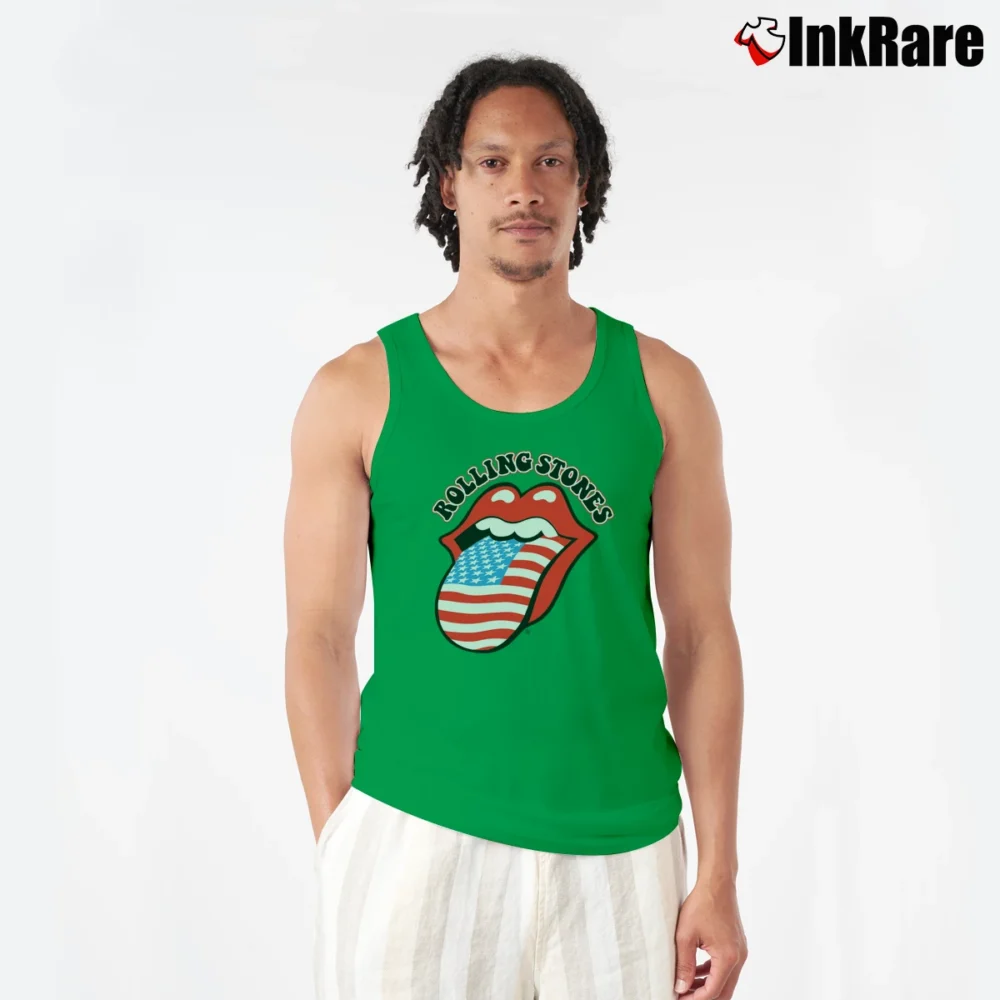 Men’s Rolling Stones American Flag Tank Top in irish green | Breathable, Active-Friendly Design