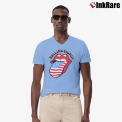 Men’s Rolling Stones American Flag V-Neck Tee in light blue | Sharp, Breathable, Everyday Staple