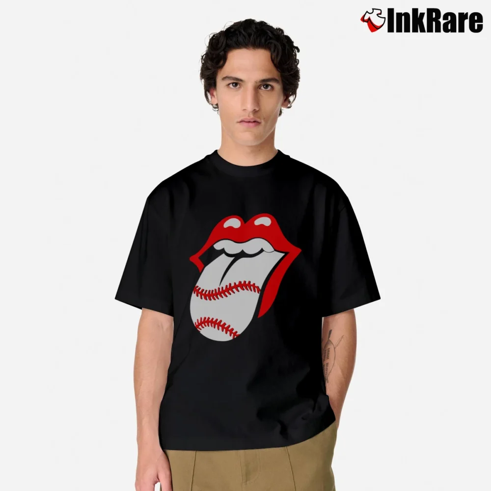 Men’s Rolling Stones Baseball Tongue Lips Classic T-Shirt in black | Soft, Breathable Everyday Wear