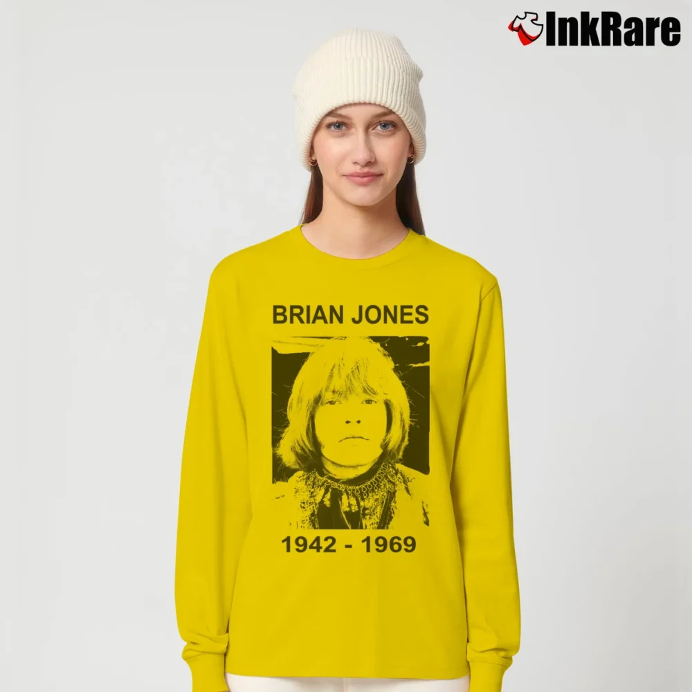Women’s Rolling Stones Brian Jones 1942 1969 for Rock Fans Long-Sleeve Top in yellow | Sleek, Versatile, All-Season