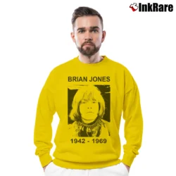 Men’s Rolling Stones Brian Jones 1942 1969 for Rock Fans Crewneck Sweatshirt in yellow | Cozy Fabric, Clean Style
