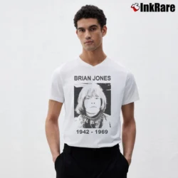 Men’s Rolling Stones Brian Jones 1942 1969 for Rock Fans V-Neck Tee in white | Sharp, Breathable, Everyday Staple