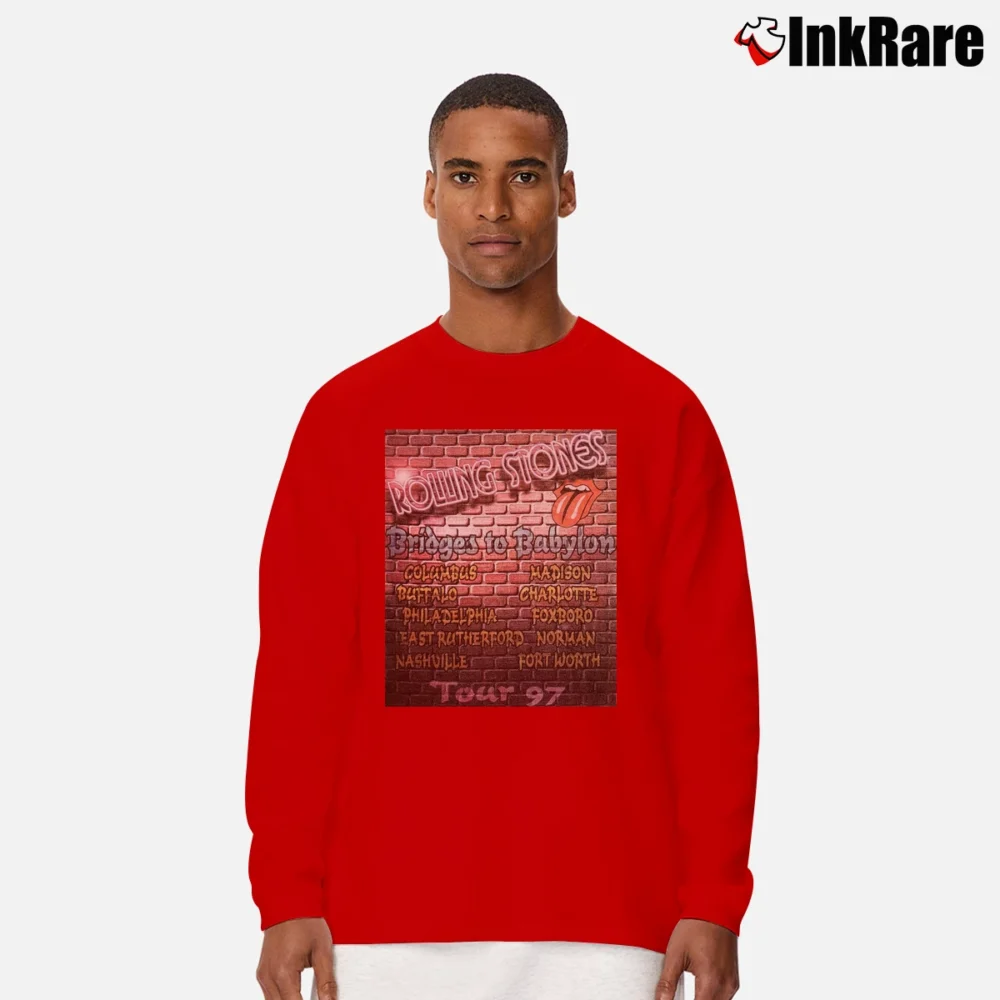 Men’s Rolling Stones Bridges To Babylon Tour Long-Sleeve Shirt in red | Sleek, Lightweight, Year-Round Wear