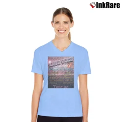 Women’s Rolling Stones Bridges To Babylon Tour V-Neck Tee in light blue | Chic Neckline, Soft Texture