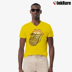 Men’s Rolling Stones Bridges To Babylon World Tour Tongue V-Neck Tee in yellow | Sharp, Breathable, Everyday Staple