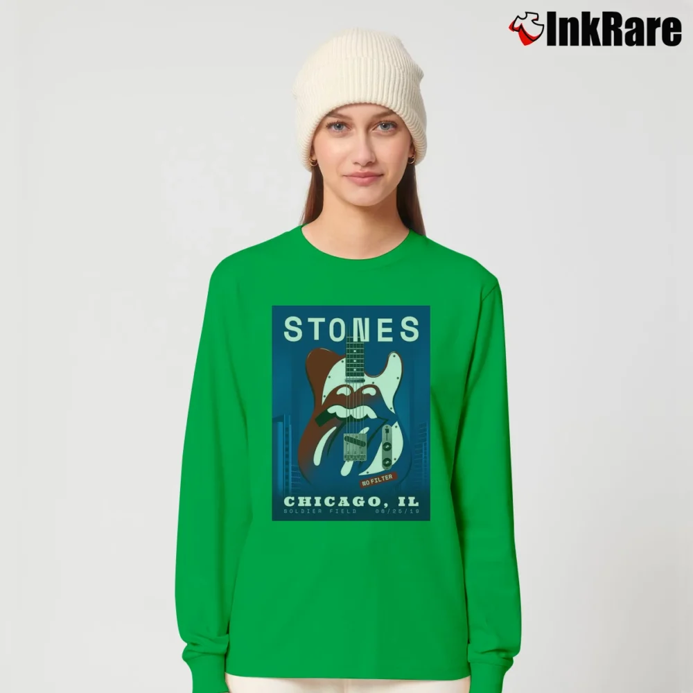 Women’s Rolling Stones Chicago IL No Filter Soldier Field Long-Sleeve Top in irish green | Sleek, Versatile, All-Season