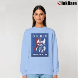 Women’s Rolling Stones Chicago IL No Filter Soldier Field Relaxed Sweatshirt in light blue | Soft, Laid-Back Vibe