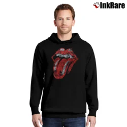 Men’s Rolling Stones Distressed Tongue Pullover Hoodie in black | Cozy, Durable, Modern Fit