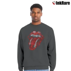 Men’s Rolling Stones Distressed Tongue Crewneck Sweatshirt in charcoal | Cozy Fabric, Clean Style