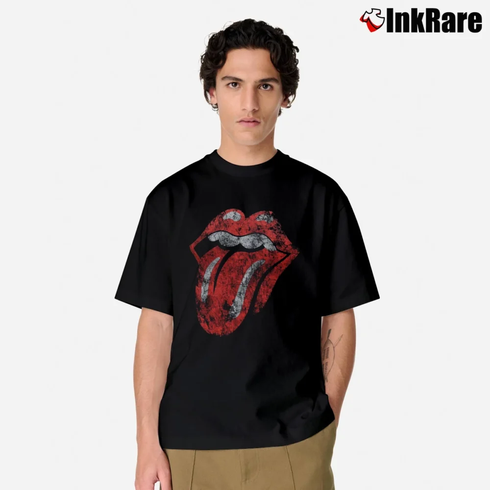 Men’s Rolling Stones Distressed Tongue Classic T-Shirt in black | Soft, Breathable Everyday Wear