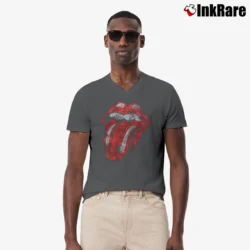Men’s Rolling Stones Distressed Tongue V-Neck Tee in charcoal | Sharp, Breathable, Everyday Staple