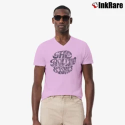 Men’s Rolling Stones Distressed Vintage Rock Band V-Neck Tee in light pink | Sharp, Breathable, Everyday Staple