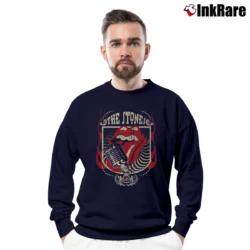 Men’s Rolling Stones Grey Distressed Forty 40 Licks Crewneck Sweatshirt in navy | Cozy Fabric, Clean Style