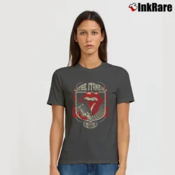 Women’s Rolling Stones Grey Distressed Forty 40 Licks Signature T-Shirt in charcoal | Soft, Flattering Fit