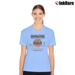 Women’s Rolling Stones Guns N Roses Steel Wheels Living Colour Tour V-Neck Tee in light blue | Chic Neckline, Soft Texture
