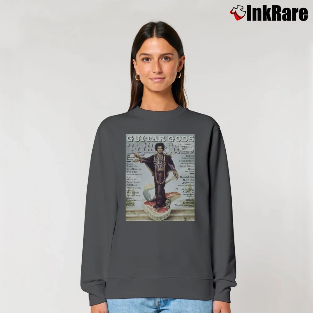 Women’s Rolling Stones Jimi Hendrix Guitar Gods Relaxed Sweatshirt in charcoal | Soft, Laid-Back Vibe