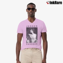 Men’s Rolling Stones Mick Jagger Swagger Classic Rock Band V-Neck Tee in light pink | Sharp, Breathable, Everyday Staple