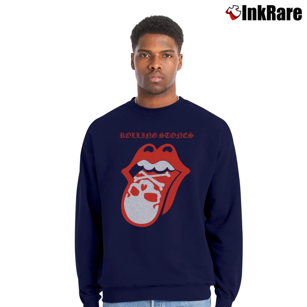 Men’s Rolling Stones Skull Tongue for Rock Fans Crewneck Sweatshirt in navy | Cozy Fabric, Clean Style