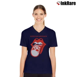 Women’s Rolling Stones Skull Tongue for Rock Fans V-Neck Tee in navy | Chic Neckline, Soft Texture