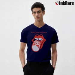 Men’s Rolling Stones Skull Tongue for Rock Fans V-Neck Tee in navy | Sharp, Breathable, Everyday Staple
