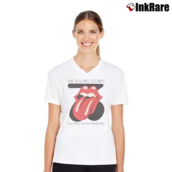 Women’s Rolling Stones Sucking In The Seventies Classic V-Neck Tee in white | Chic Neckline, Soft Texture