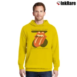 Men’s Rolling Stones Sucking In The Seventies for Classic Rock Fans Pullover Hoodie in yellow | Cozy, Durable, Modern Fit