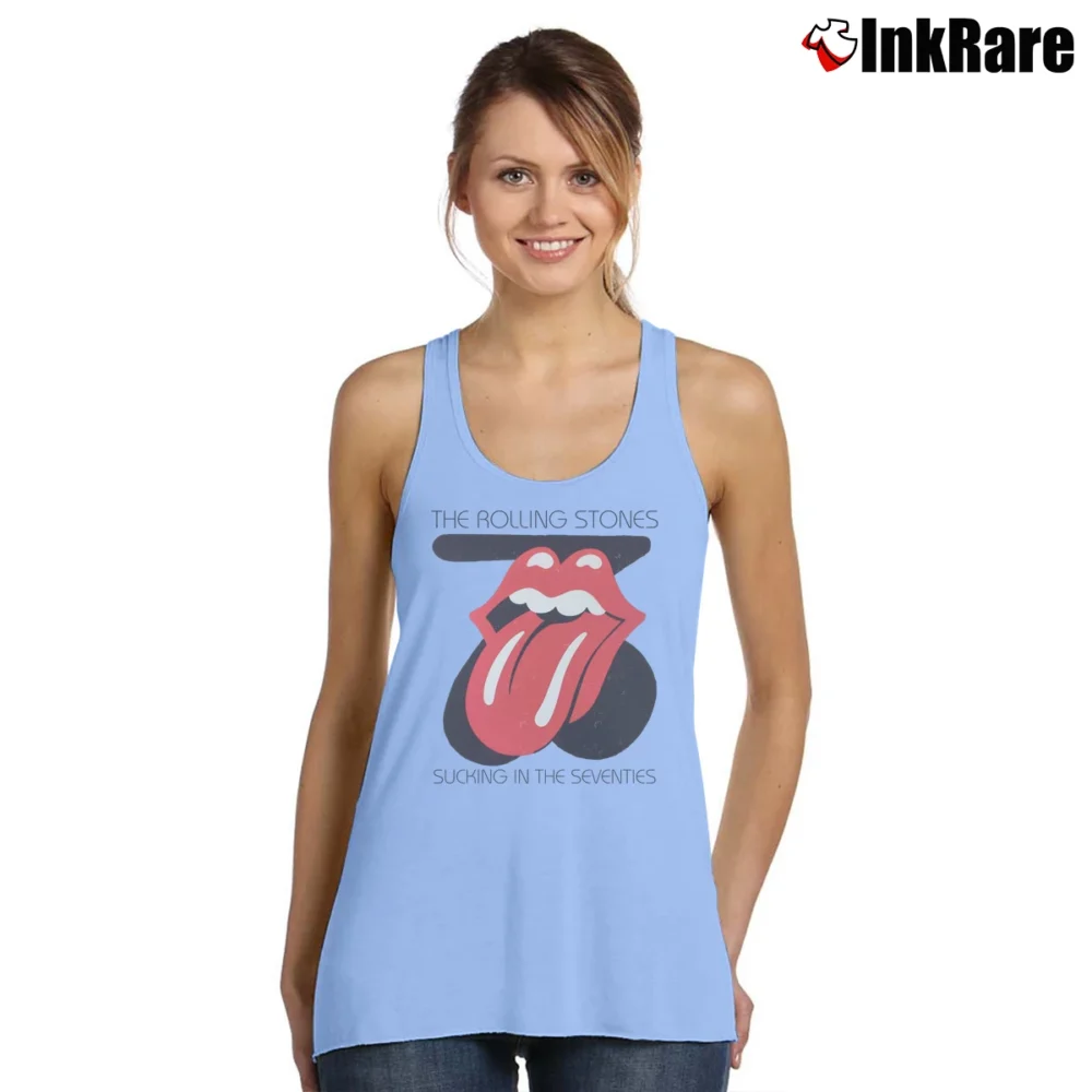 Women’s Rolling Stones Sucking In The Seventies for Classic Rock Fans Tank Top in light blue | Lightweight, Movement-Friendly