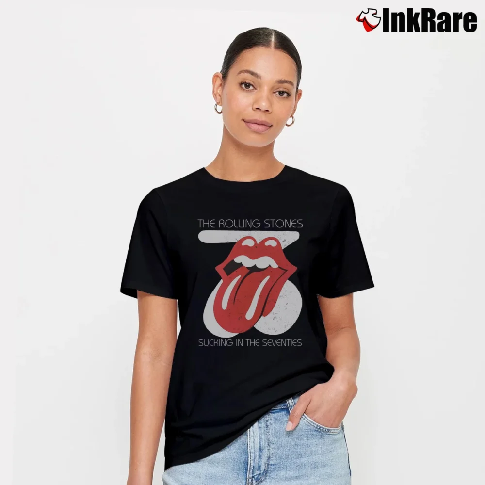Women’s Rolling Stones Sucking In The Seventies Signature T-Shirt in black | Soft, Flattering Fit