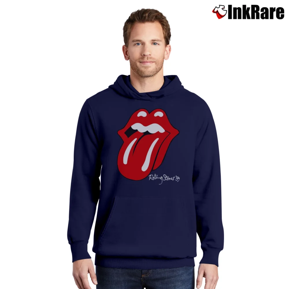 Men’s Rolling Stones The North American Tour 1989 Original Vintage Rock Pullover Hoodie in navy | Cozy, Durable, Modern Fit