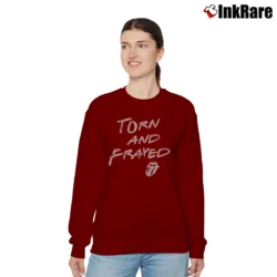 Women’s Rolling Stones Torn And Frayed for Classic Rock Fans Relaxed Sweatshirt in maroon | Soft, Laid-Back Vibe
