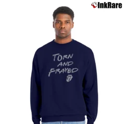 Men’s Rolling Stones Torn And Frayed for Classic Rock Fans Crewneck Sweatshirt in navy | Cozy Fabric, Clean Style
