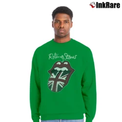 Men’s Rolling Stones Union Jack Tongue Logo Crewneck Sweatshirt in irish green | Cozy Fabric, Clean Style