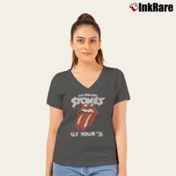 Women’s Rolling Stones US Tour 1978 V-Neck Tee in charcoal | Chic Neckline, Soft Texture
