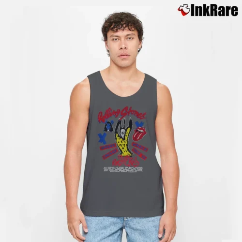Men’s Rolling Stones Voodo Lounge World Tour Tank Top in charcoal | Breathable, Active-Friendly Design