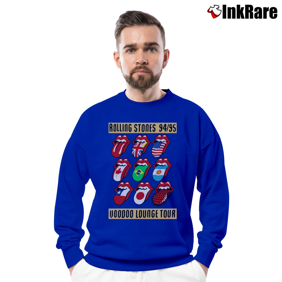 Men’s Rolling Stones Voodoo Lounge Tour 94 95 Crewneck Sweatshirt in royal blue | Cozy Fabric, Clean Style