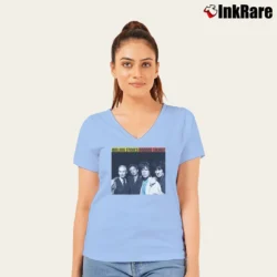 Women’s Rolling Stones Voodoo Lounge Tour for Rock Fans V-Neck Tee in light blue | Chic Neckline, Soft Texture