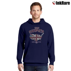 Men’s Rolling Stones With British Flag Over Us Pullover Hoodie in navy | Cozy, Durable, Modern Fit