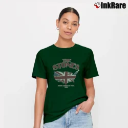 Women’s Rolling Stones With British Flag Over Us Signature T-Shirt in forest green | Soft, Flattering Fit