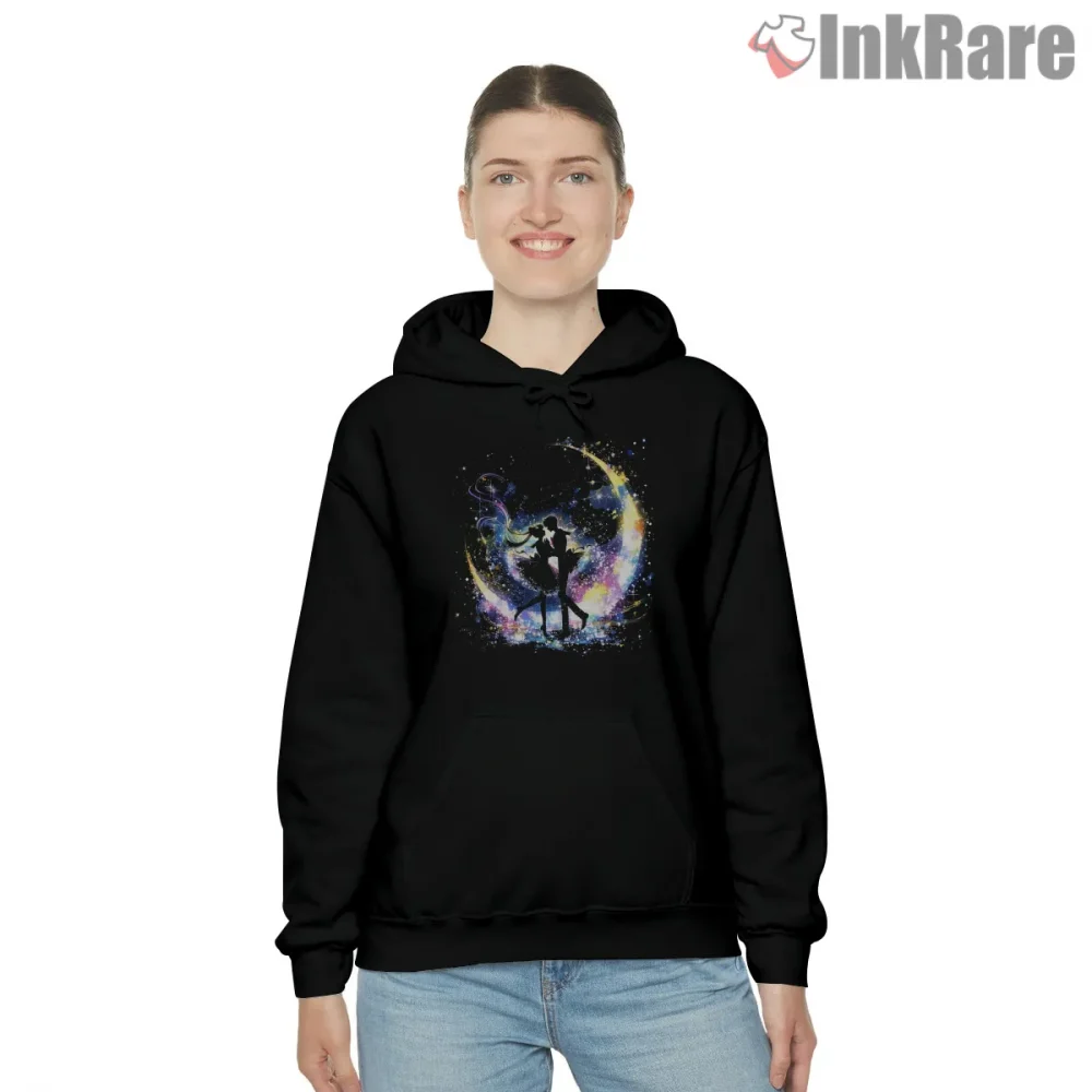 Romantic Moonlight Usagi Silhouette Shirt on black hoodie for women graphic tee