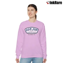 Women’s Ron Jon Custom Surfboards Graphic Relaxed Sweatshirt in light pink | Soft, Laid-Back Vibe