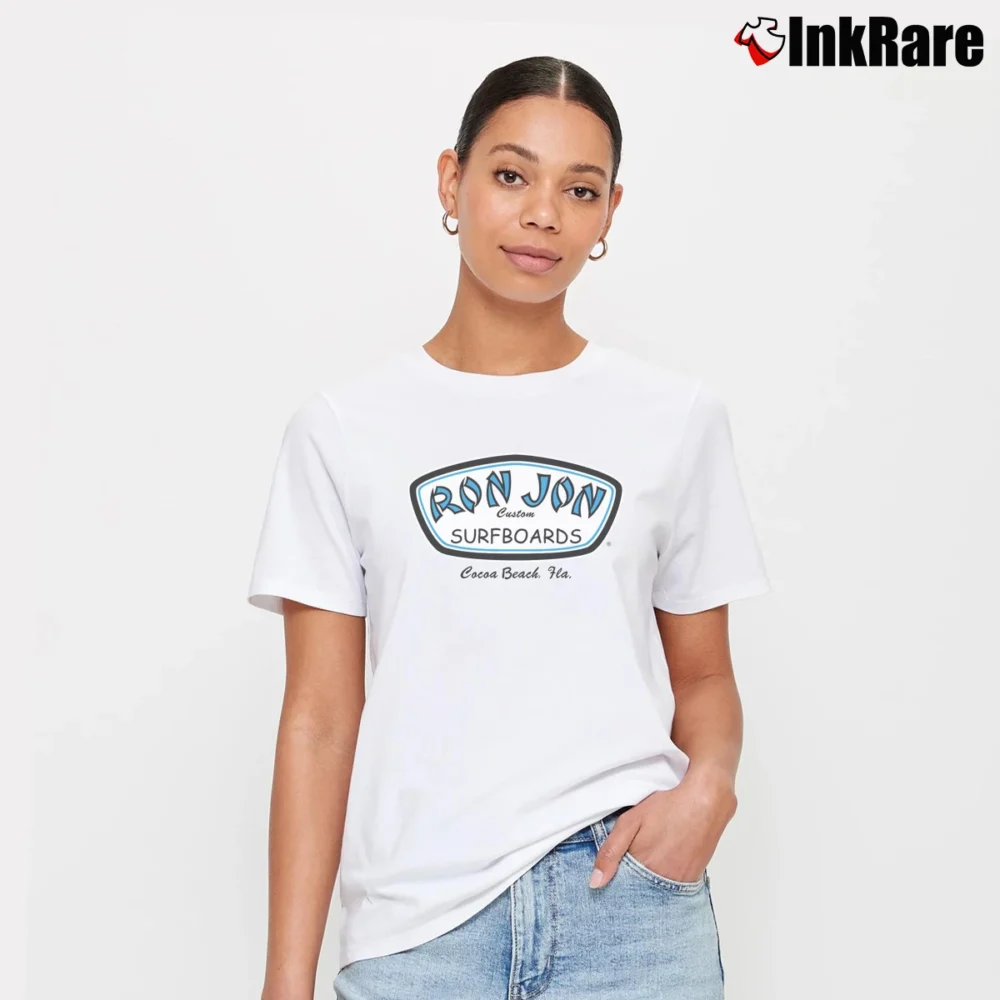 Women’s Ron Jon Custom Surfboards Graphic Signature T-Shirt in white | Soft, Flattering Fit