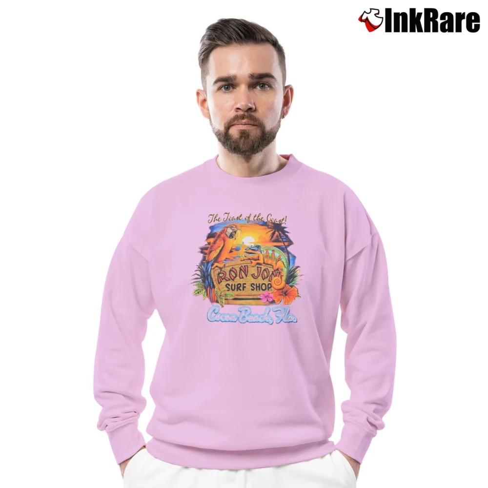 Men’s Ron Jon Surf Shop Cocoa Beach Crewneck Sweatshirt in light pink | Cozy Fabric, Clean Style