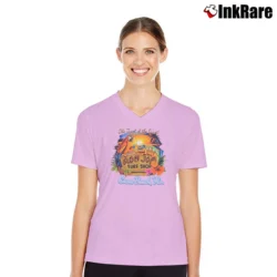 Women’s Ron Jon Surf Shop Cocoa Beach V-Neck Tee in light pink | Chic Neckline, Soft Texture