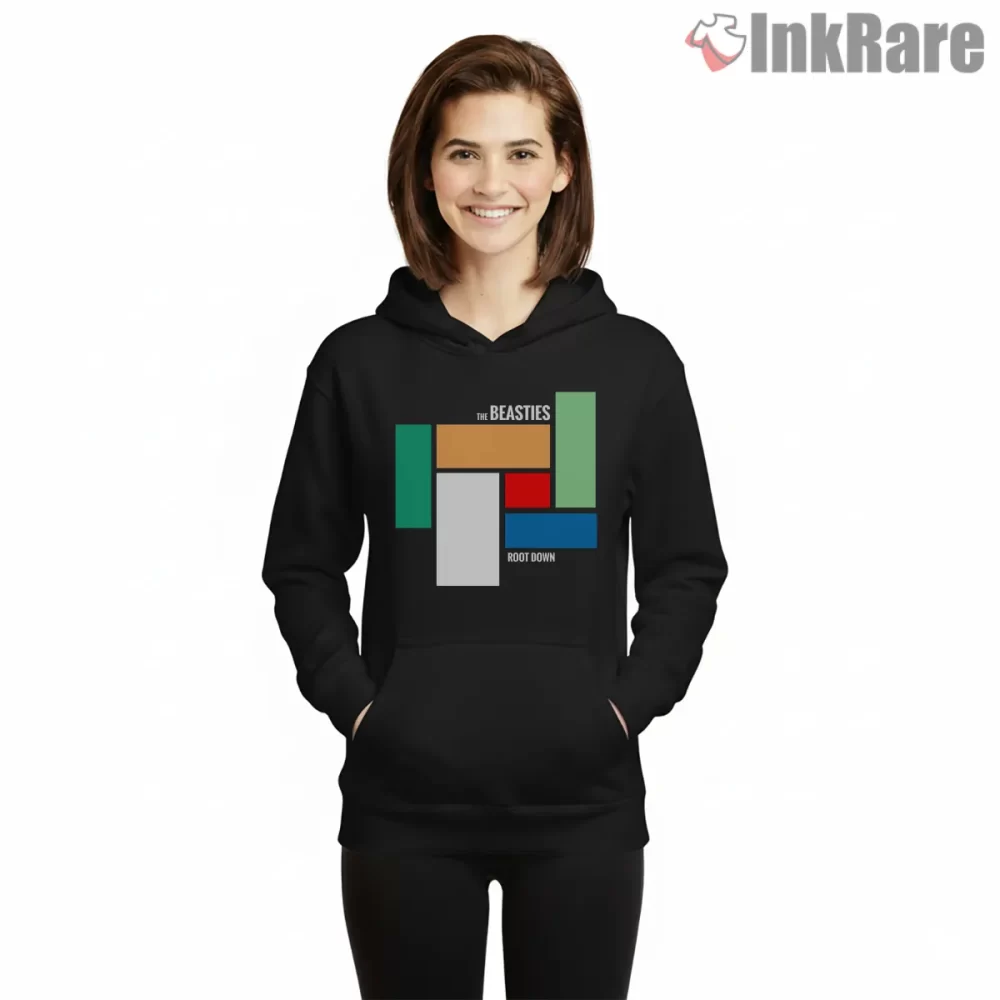 Root Down Modern Color Blocks Beasties Shirt on black hoodie for women graphic tee