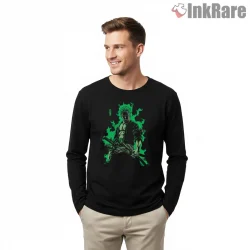 Roronoa Zoro Green Aura Samurai Anime Shirt on black long sleeve shirt for men graphic tee