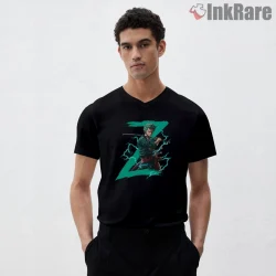 Roronoa Zoro Lightning Sword Strike Anime Shirt on black v-neck shirt for men graphic tee