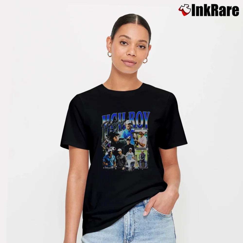 Women’s Rory McIlroy Retro Bootleg for Golf Fans Signature T-Shirt in black | Soft, Flattering Fit