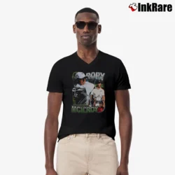 Men’s Rory McIlroy Vintage Collage for Golf Enthusiasts V-Neck Tee in black | Sharp, Breathable, Everyday Staple